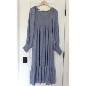 Baltic Born Lainey Smocked Blue Floral Dress Women's Size Medium